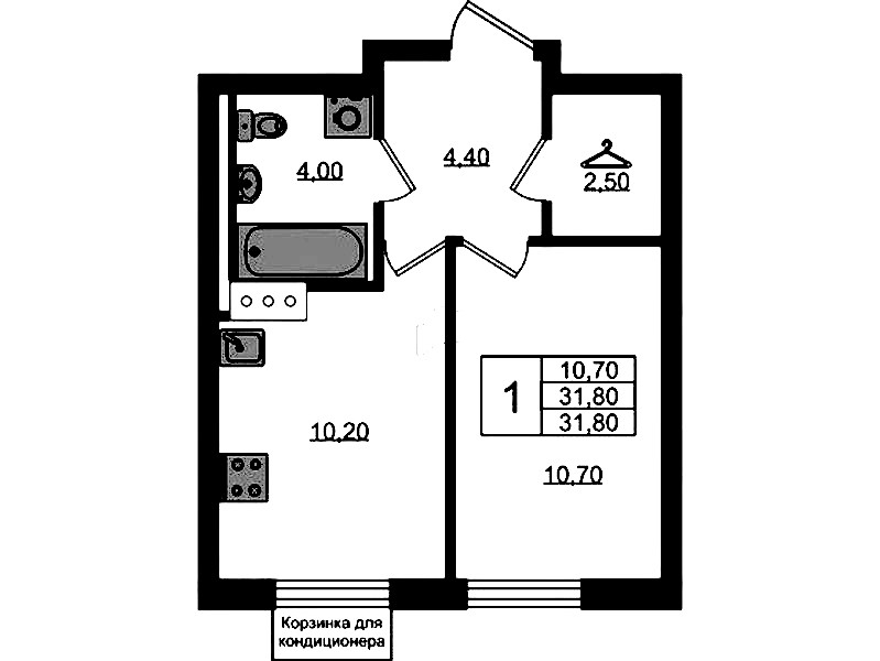 1-комнатная квартира 31.8 м², 7/9 эт., ЖК «Курортный квартал»